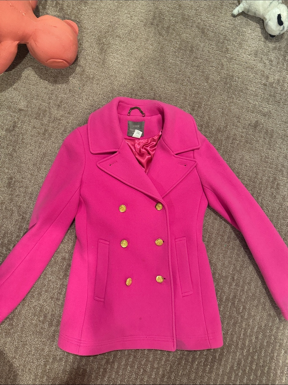 J. Crew Hot Pink Double-Breasted Peacoat with Gold Buttons - Picture 1 of 4
